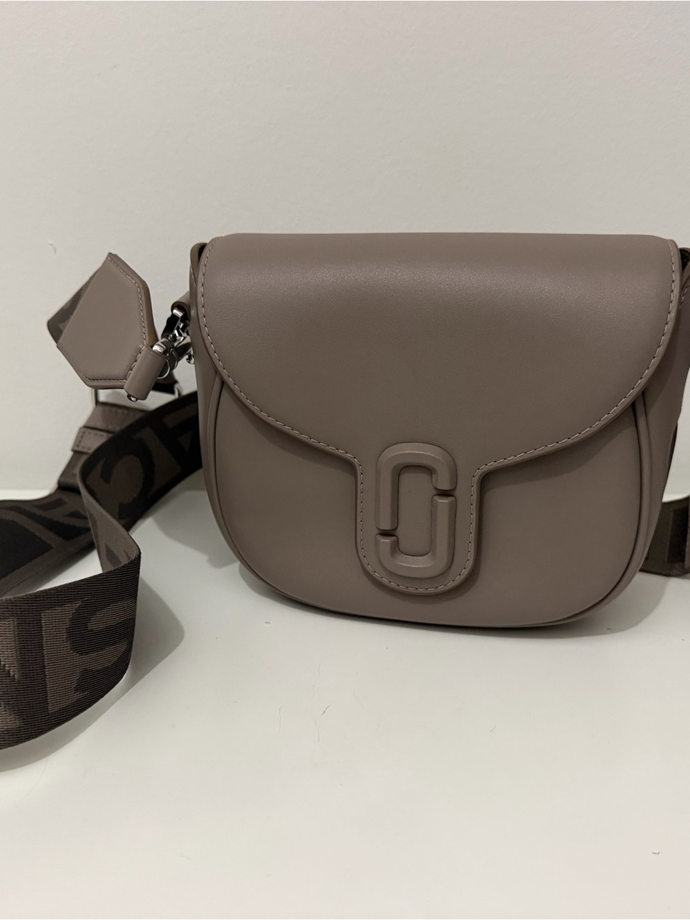 Marc Jacobs Taupe Saddle Crossbody with Branded Strap